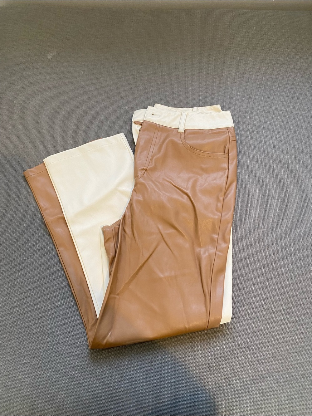 Women's Two-Tone Boot-Cut Pants in Brown and Cream